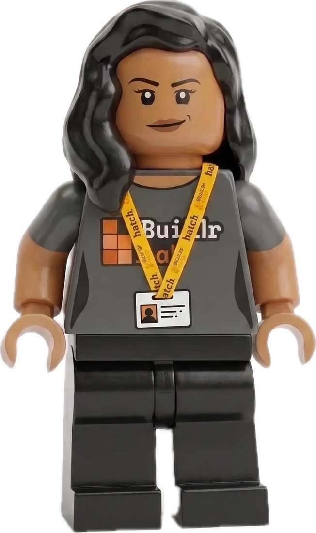 A BuildrLabs Lego tech lead in a Hatch lanyard